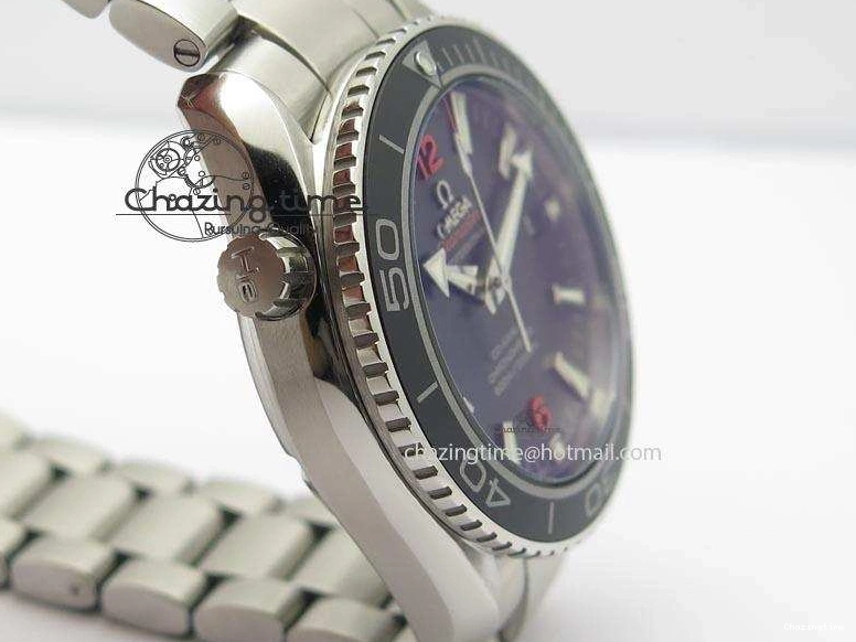 0812 Contemporary Planet Ocean SS Bp Maker 45mm Black Bezel Orange Numbers On SS Bracelet A 8217